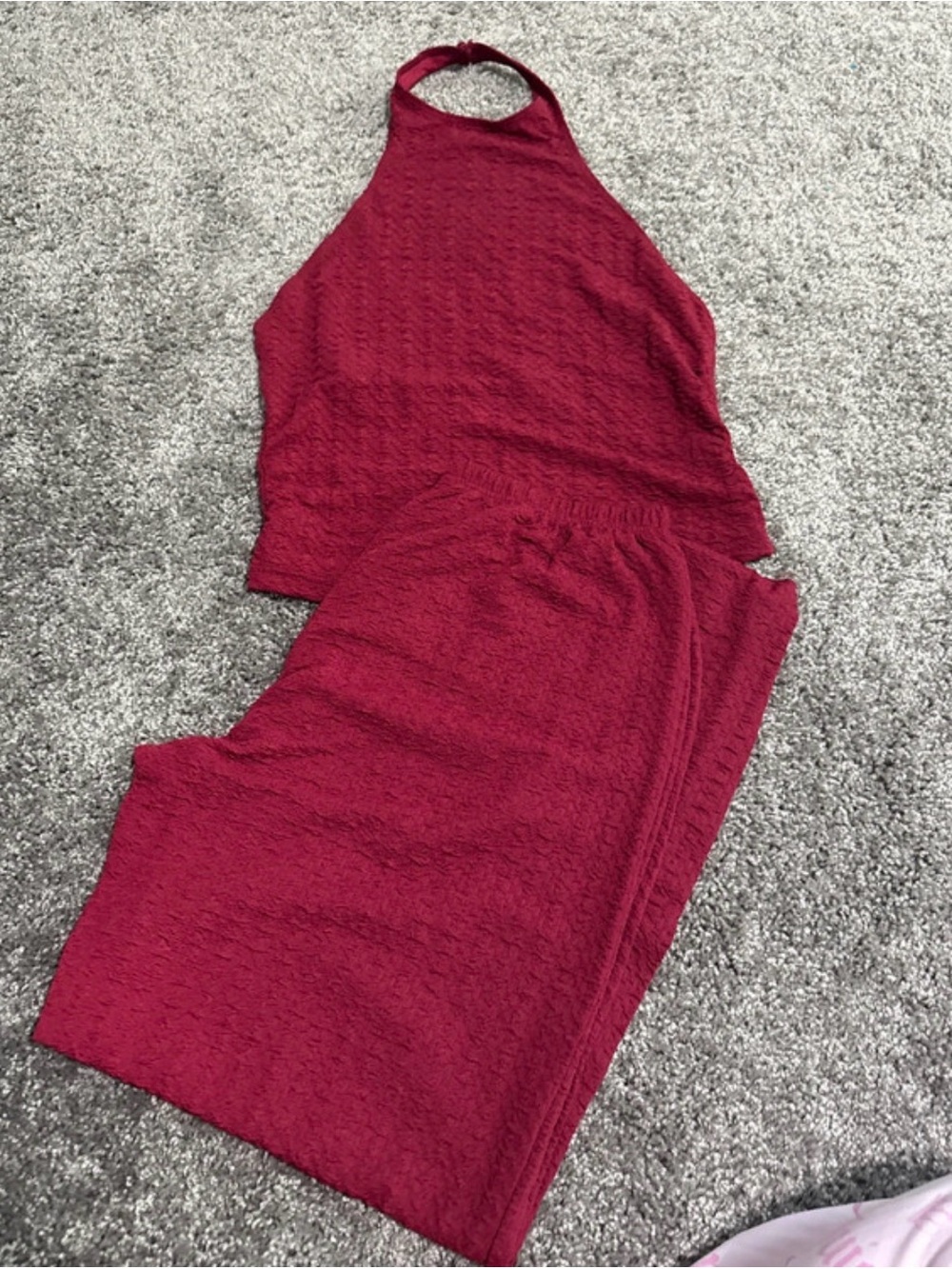 SHEIN Red Halter Top & Wide Leg Pants 2 Piece Set